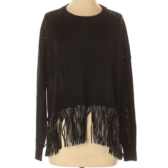 5/48 Indie Chic Black Pullover Sweater with Fringed Hem SMALL ~ Grunge Punk Rave - Picture 1 of 9